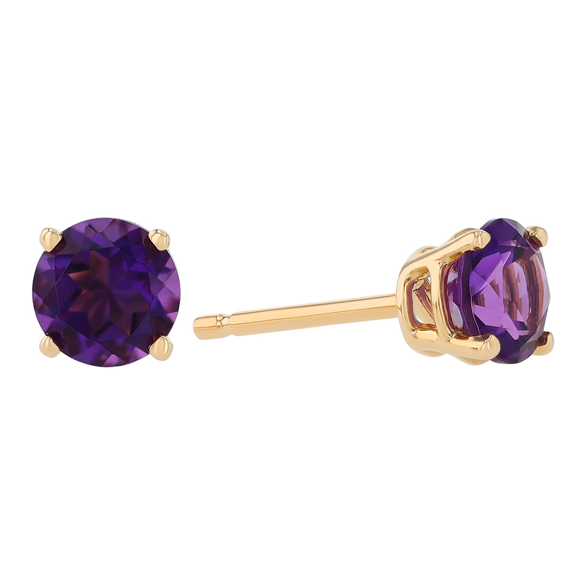 Round Amethyst Stud Earrings in Yellow Gold, 5 mm