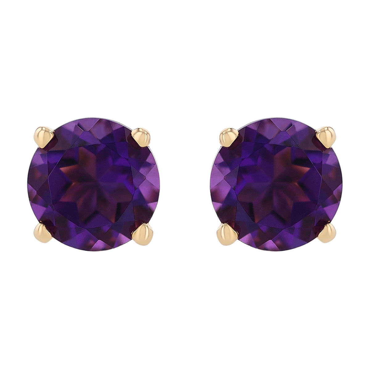 Round Amethyst Stud Earrings in Yellow Gold, 5 mm