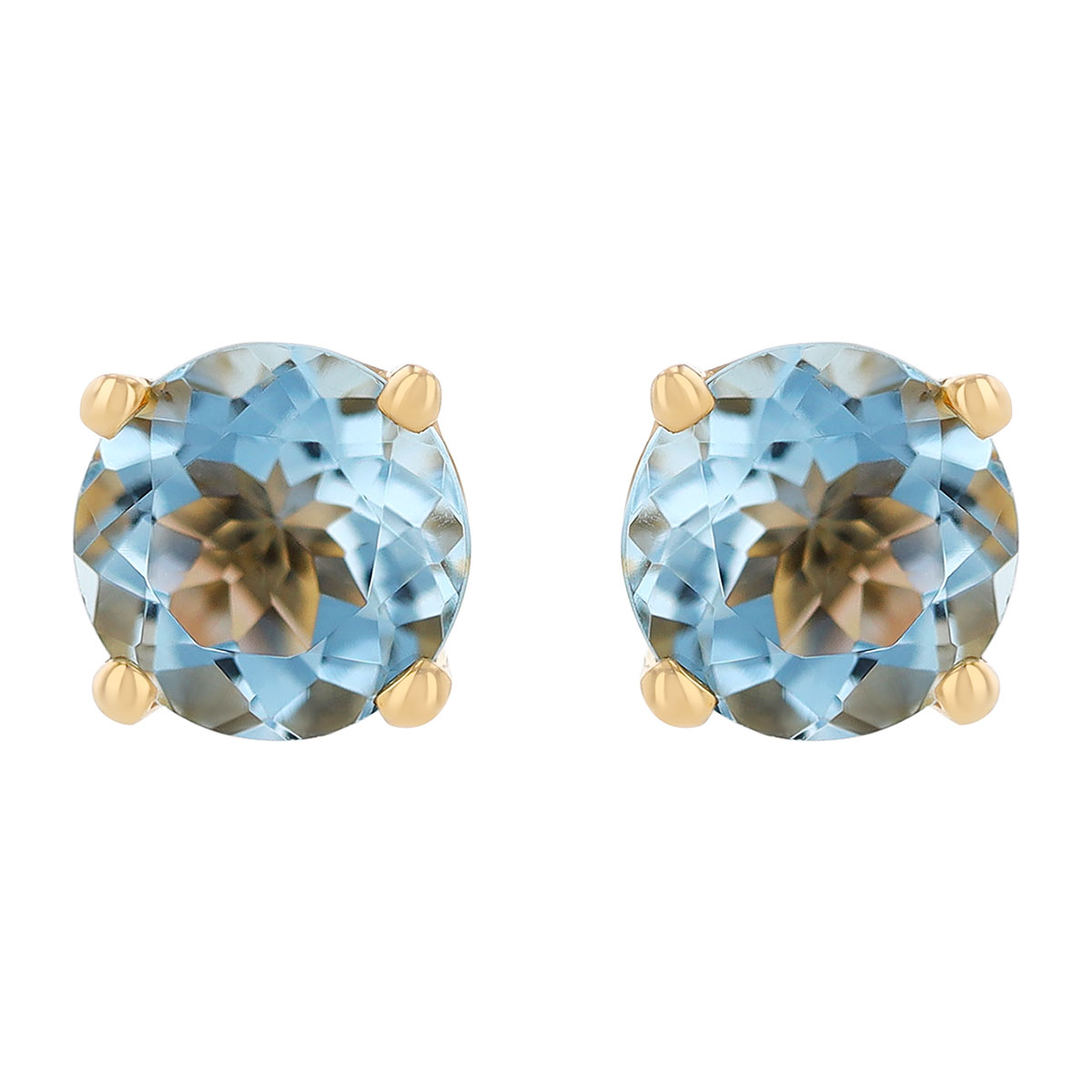 Round Aquamarine Stud Earrings in Yellow Gold, 5 mm