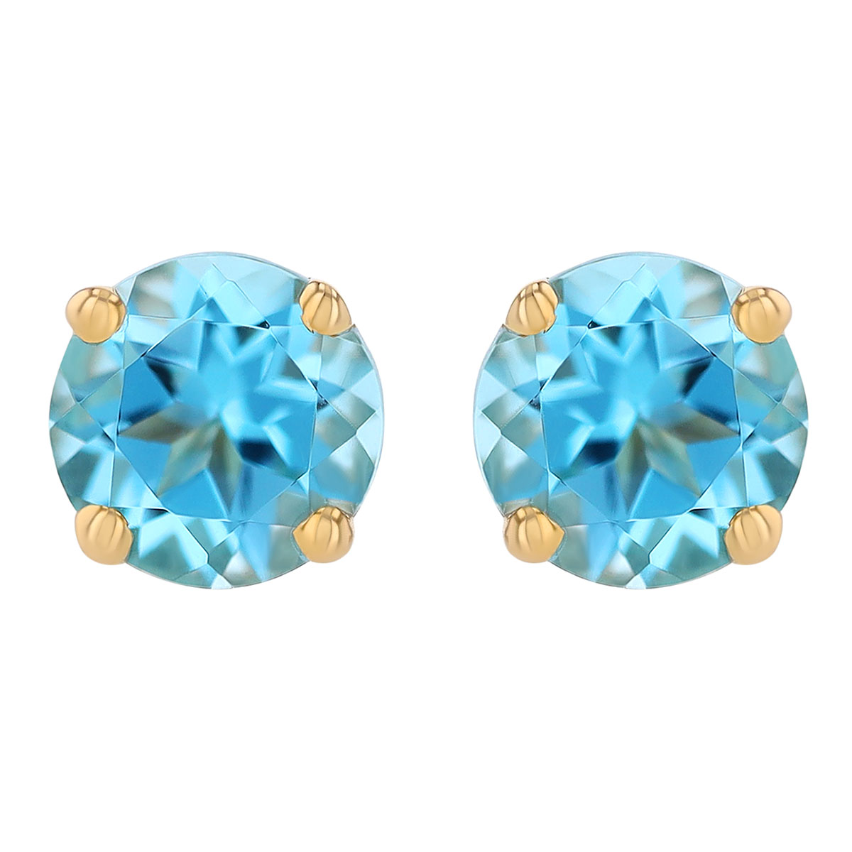 Round Blue Topaz Stud Earrings in Yellow Gold, 5 mm