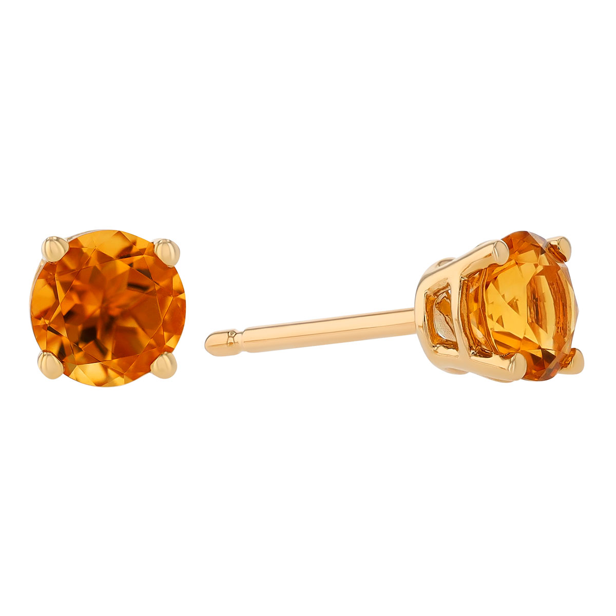 Round Citrine Stud Earrings in Yellow Gold, 5 mm