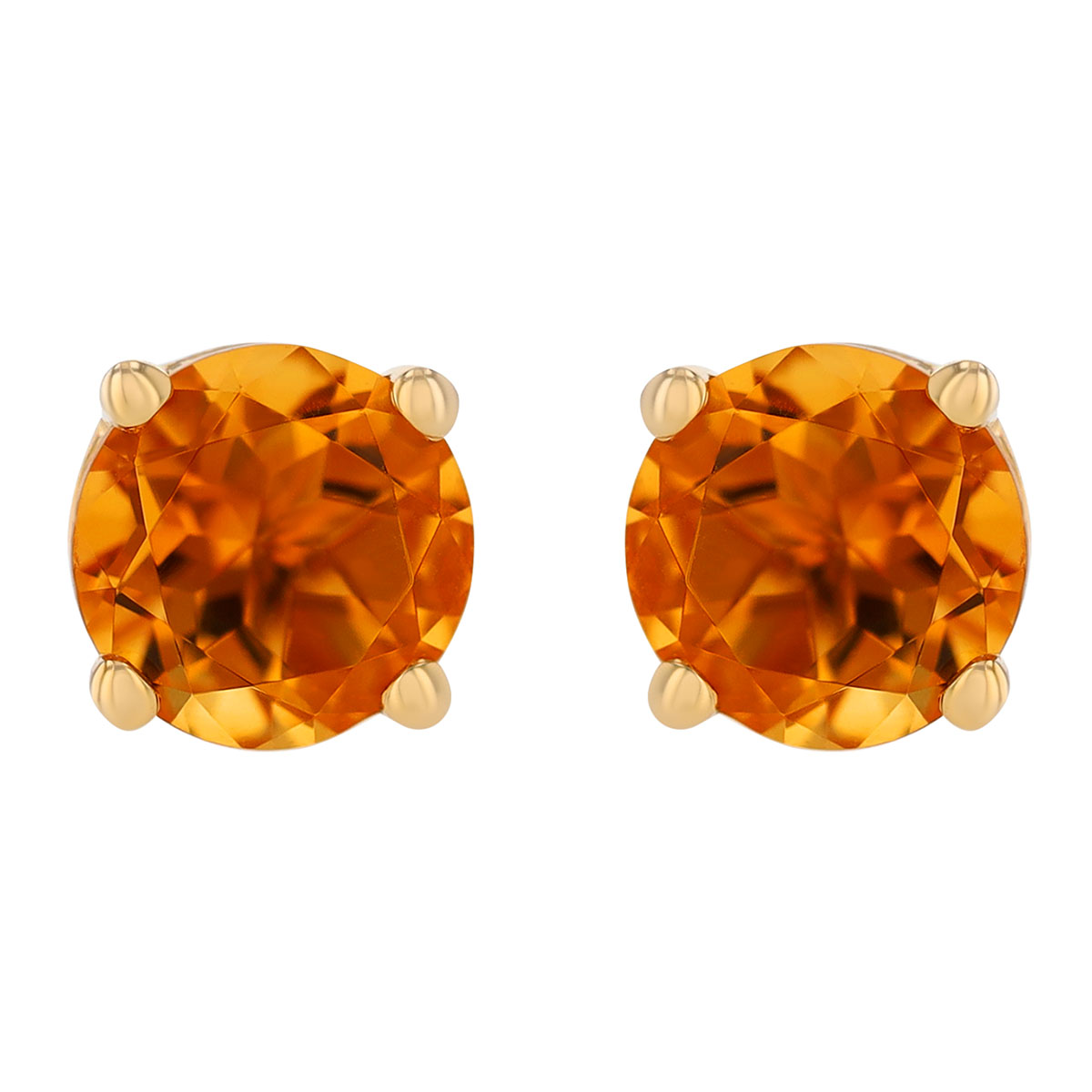 Round Citrine Stud Earrings in Yellow Gold, 5 mm