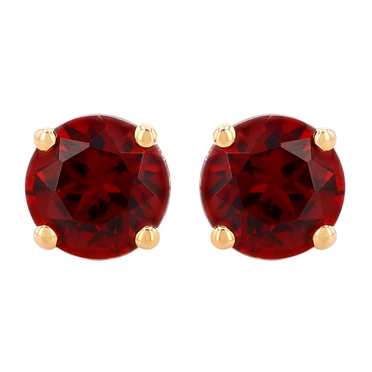 Round Garnet Stud Earrings in Yellow Gold