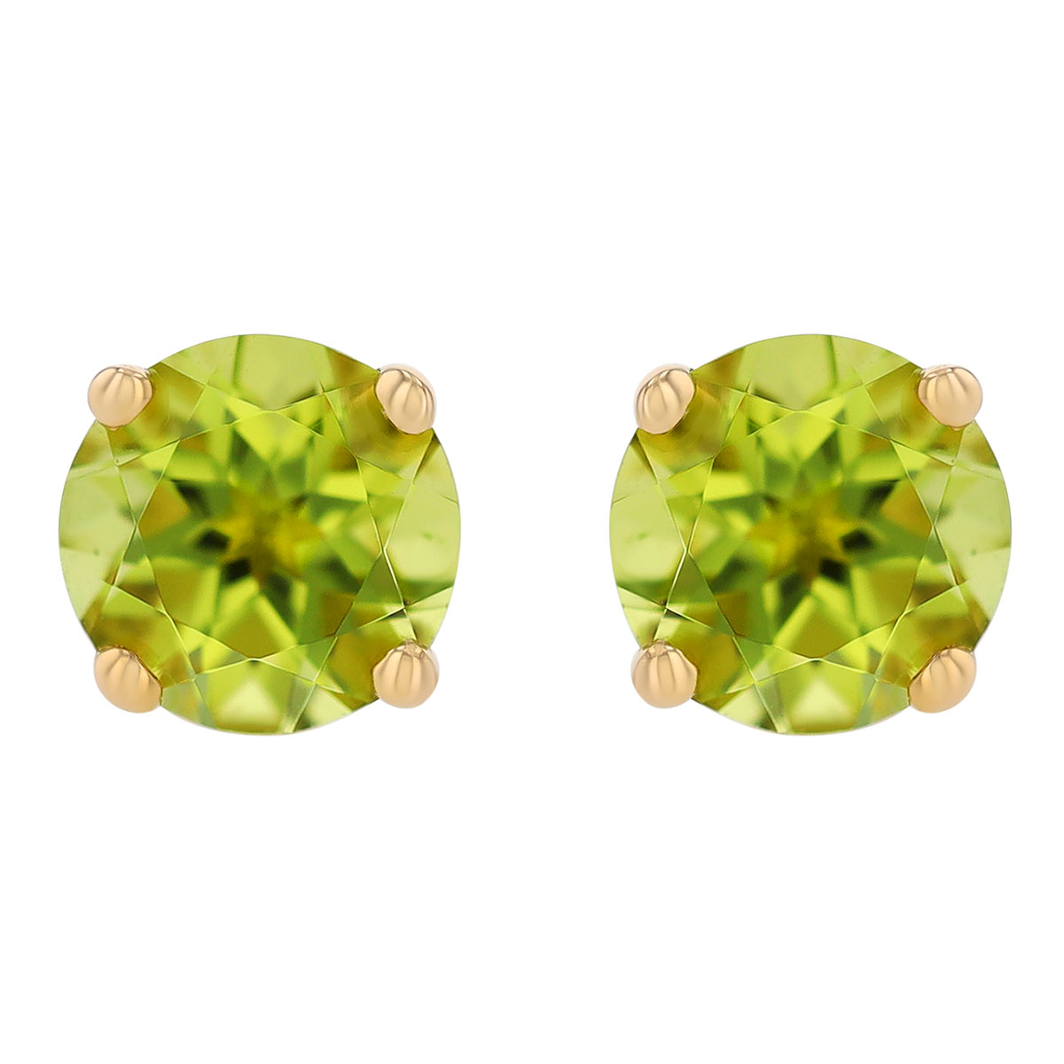 Round Peridot Stud Earrings in Yellow Gold, 5 mm