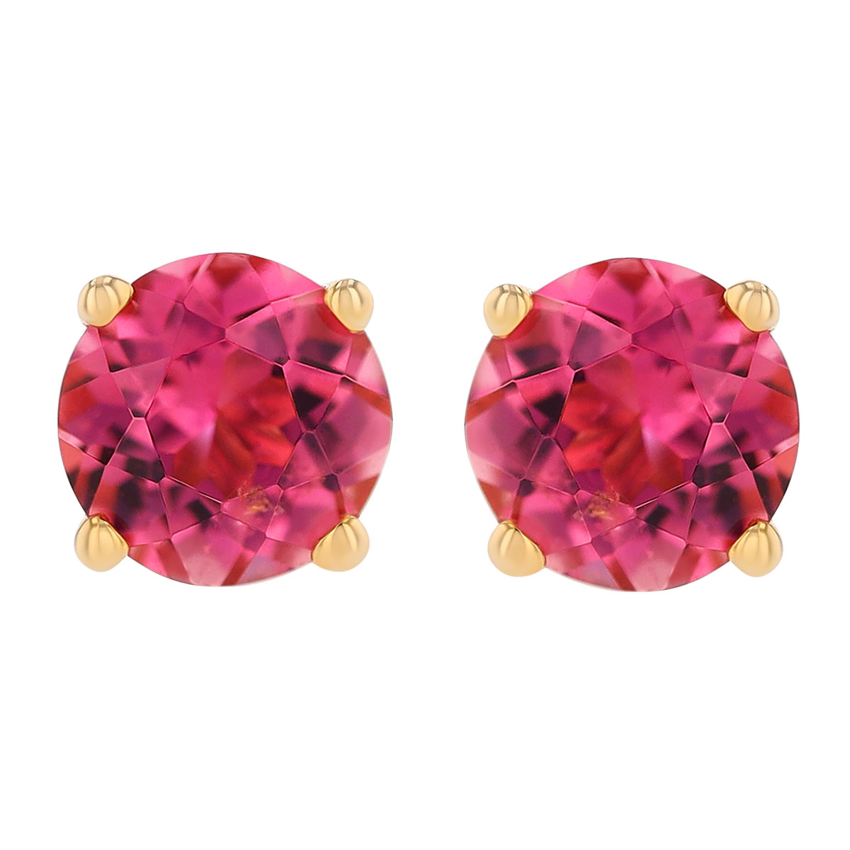 Round Pink Tourmaline Stud Earrings in Yellow Gold, 5 mm
