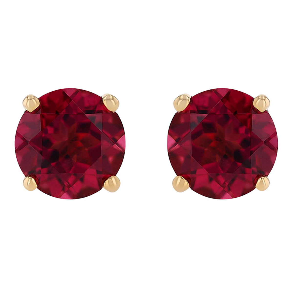 Round Garnet Stud Earrings in Yellow Gold, 5 mm