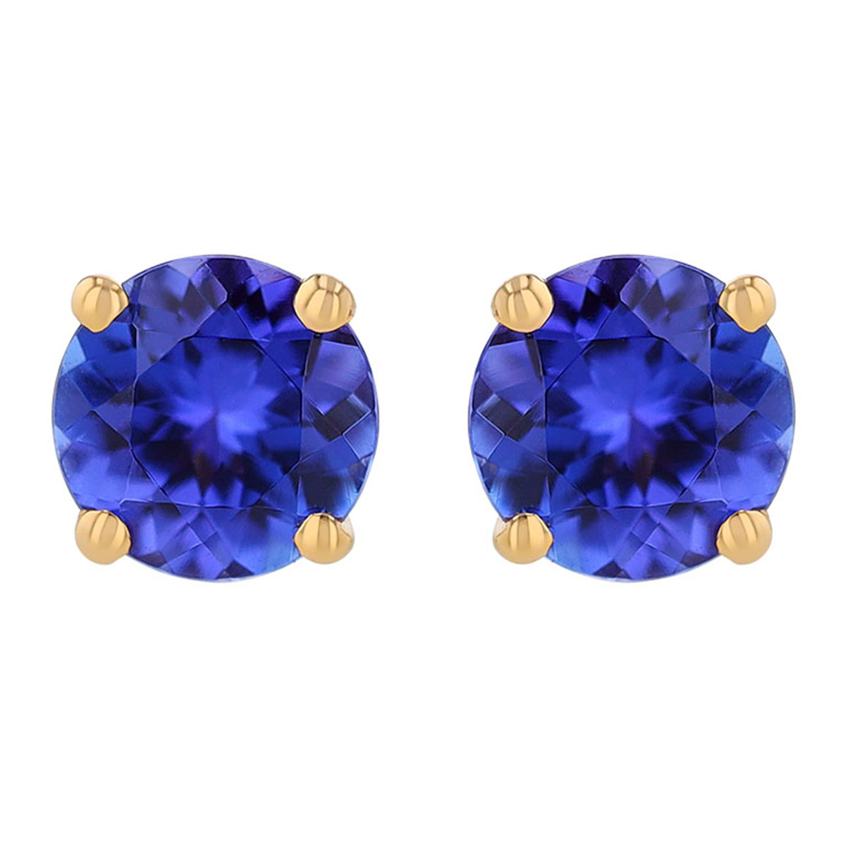 Round Tanzanite Stud Earrings in Yellow Gold, 5 mm