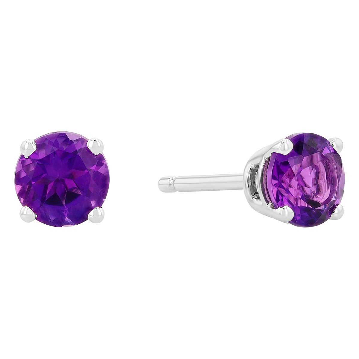 Round Amethyst Stud Earrings in White Gold