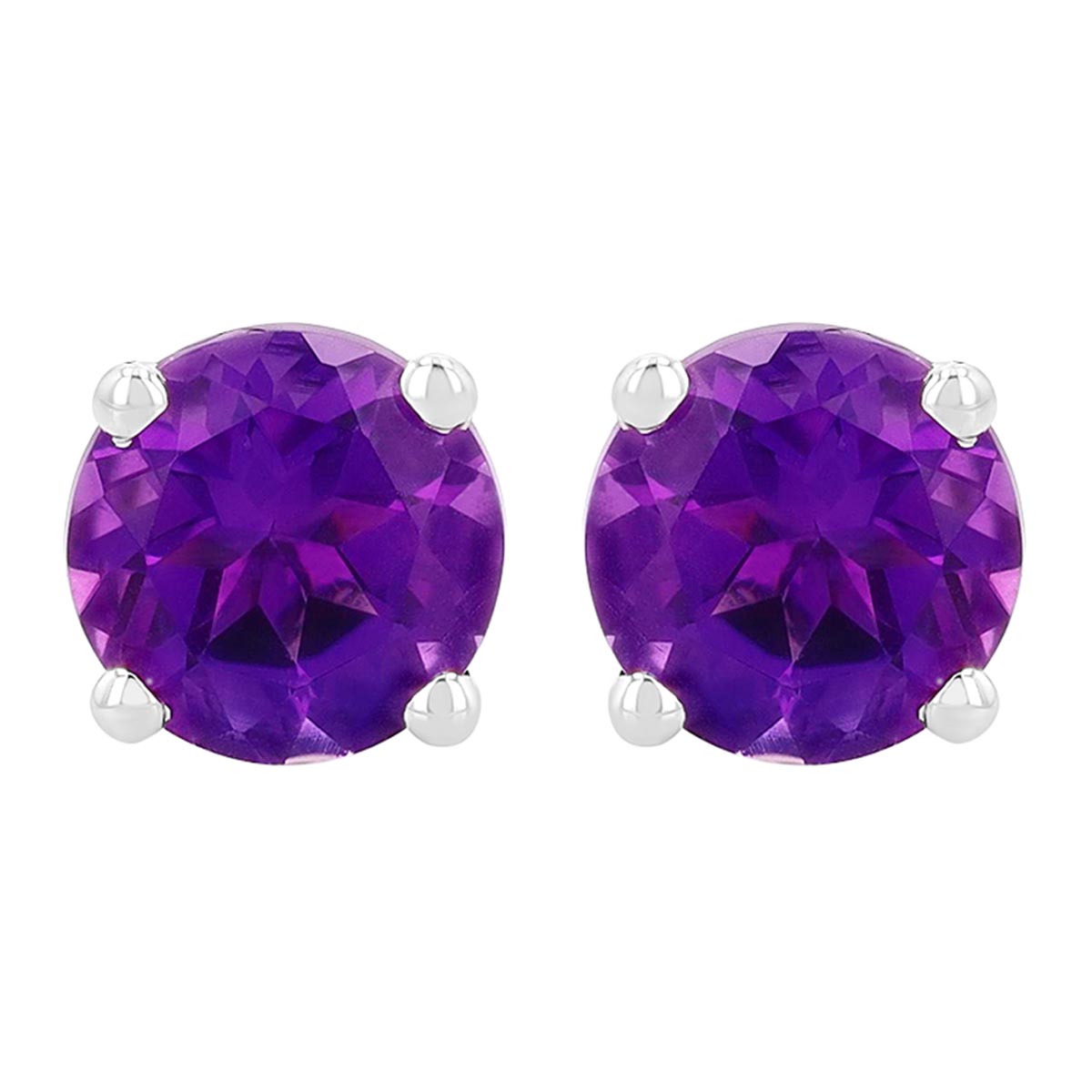 Round Amethyst Stud Earrings in White Gold