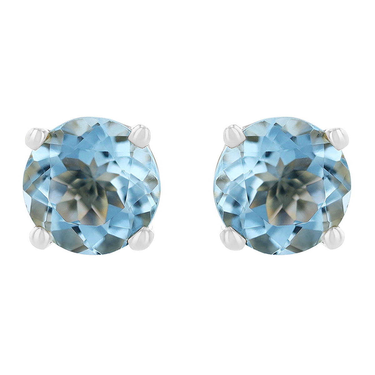 Round Aquamarine Stud Earrings in White Gold, 5 mm