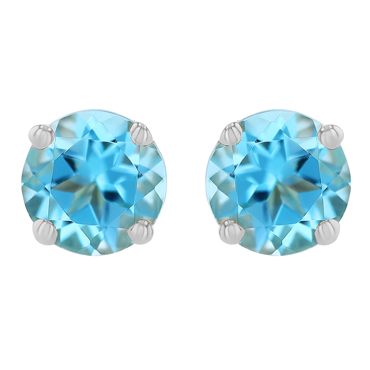 Round Blue Topaz Stud Earrings in White Gold, 5 mm