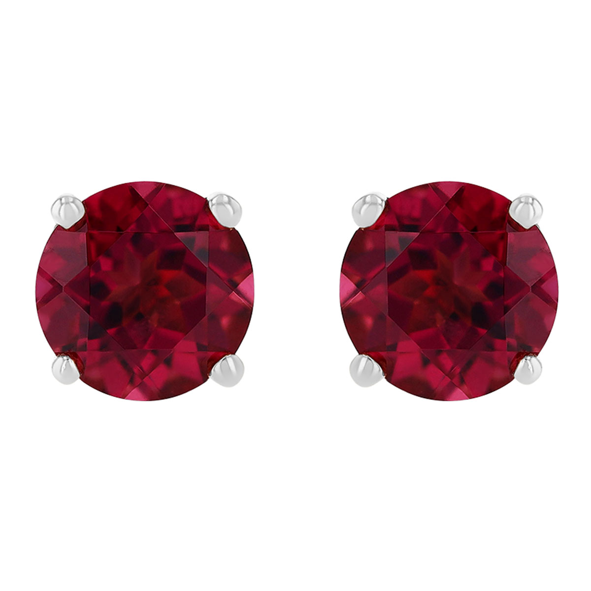 Round Garnet Stud Earrings in White Gold, 5 mm