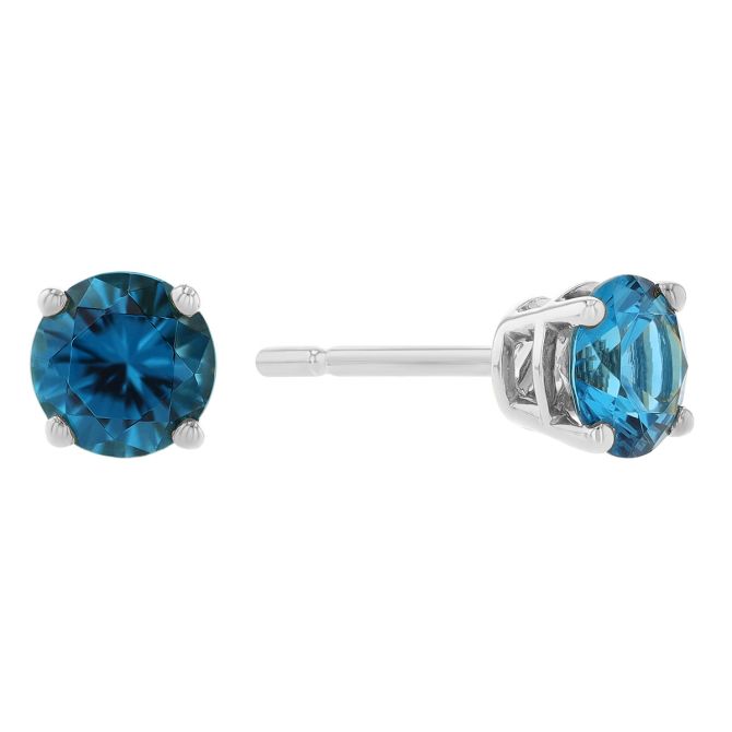 Round London Blue Topaz Stud Earrings in White Gold, 5 mm
