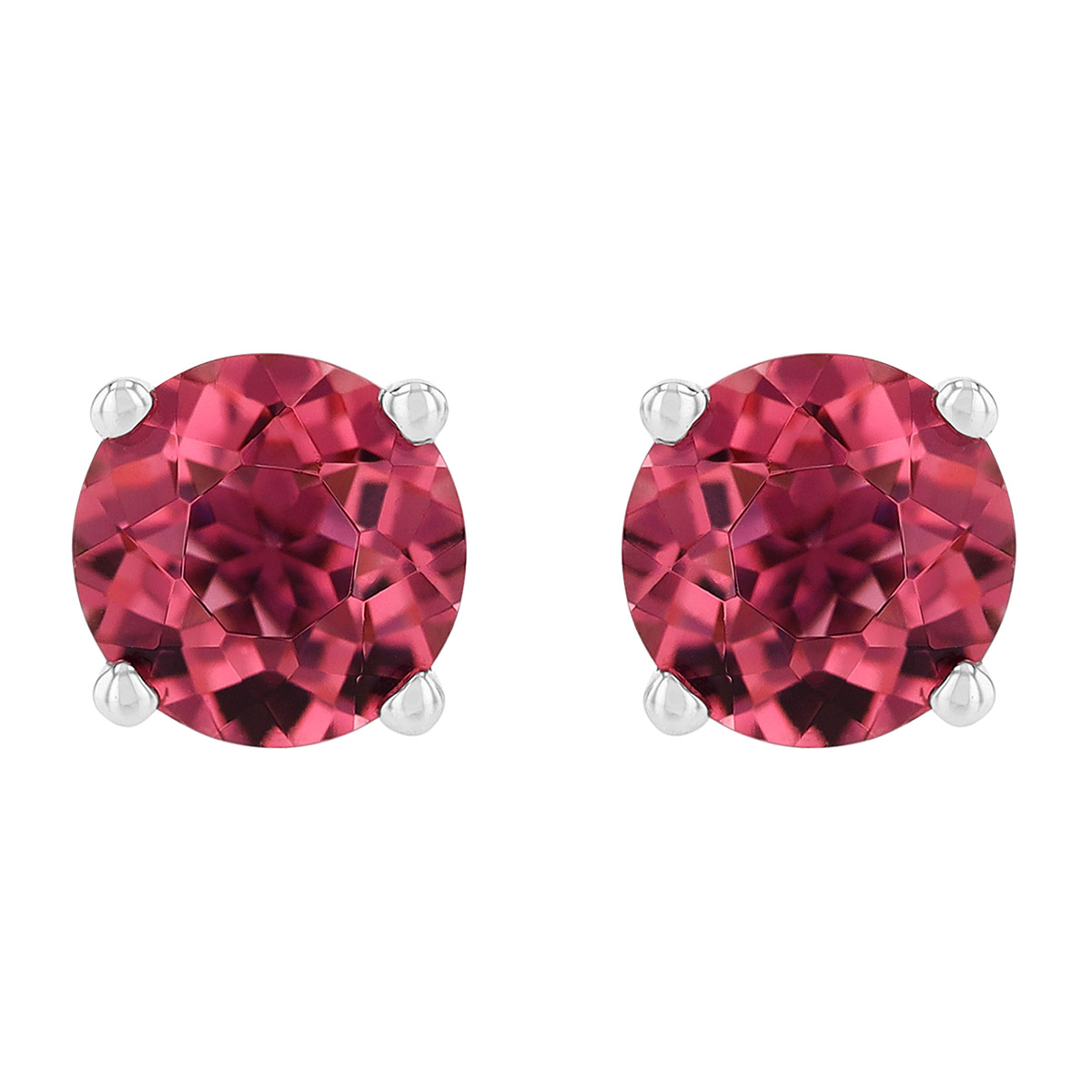 Round Pink Tourmaline Stud Earrings in White Gold, 5 mm