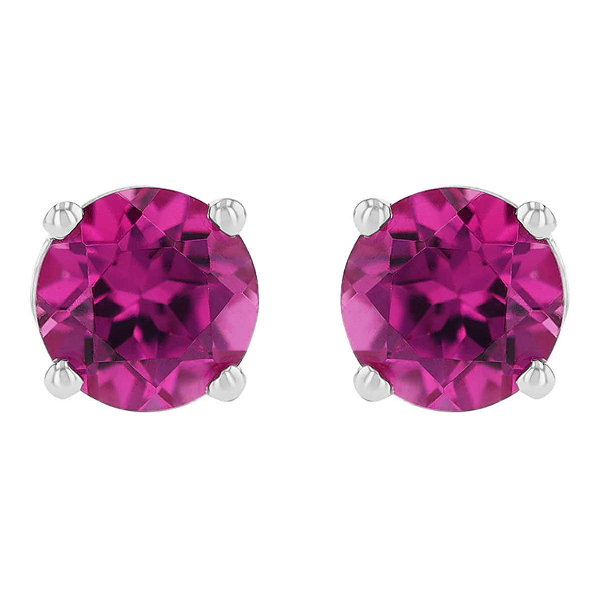 Round Pink Garnet Stud Earrings in White Gold, 5 mm