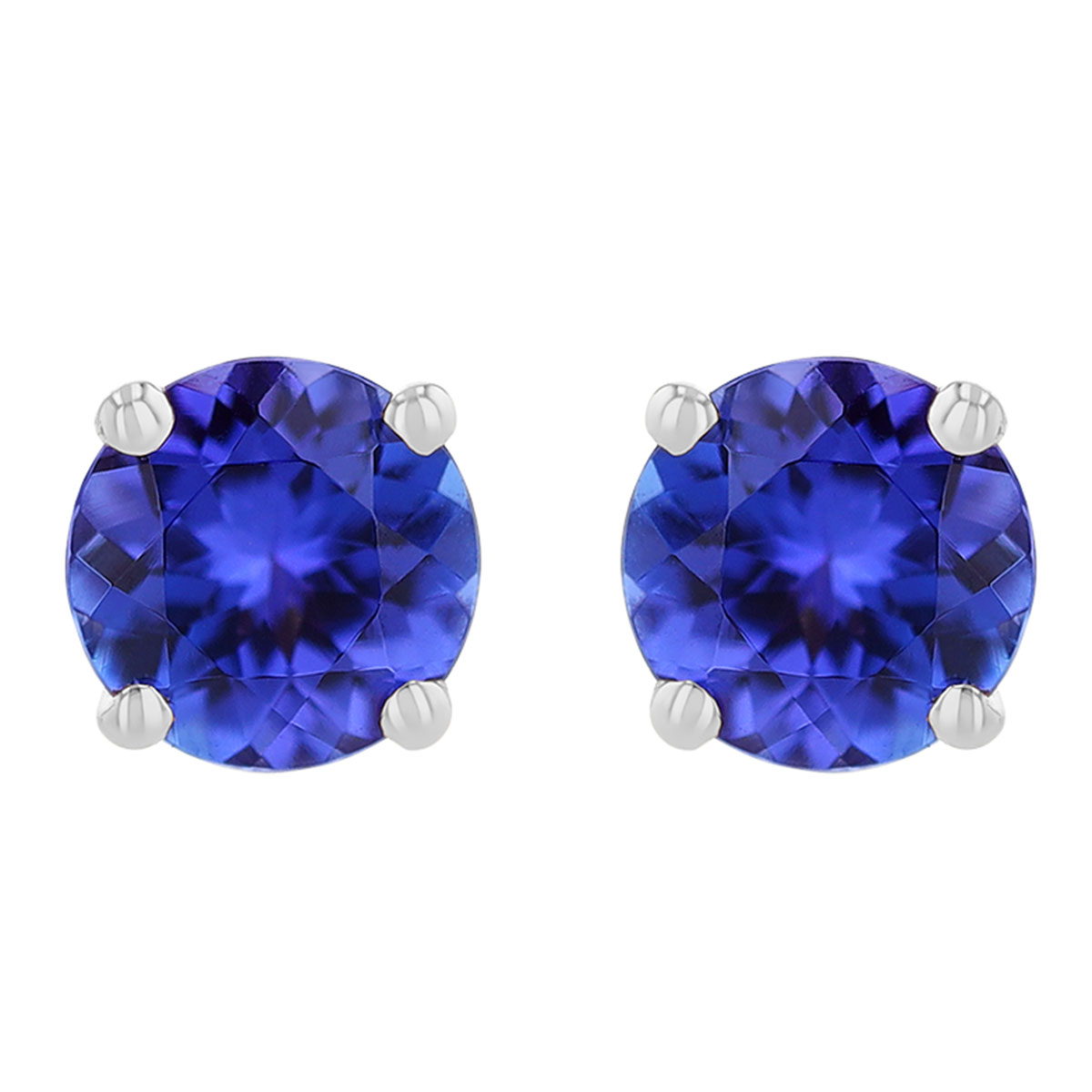 Round Tanzanite Stud Earrings in White Gold, 5 mm