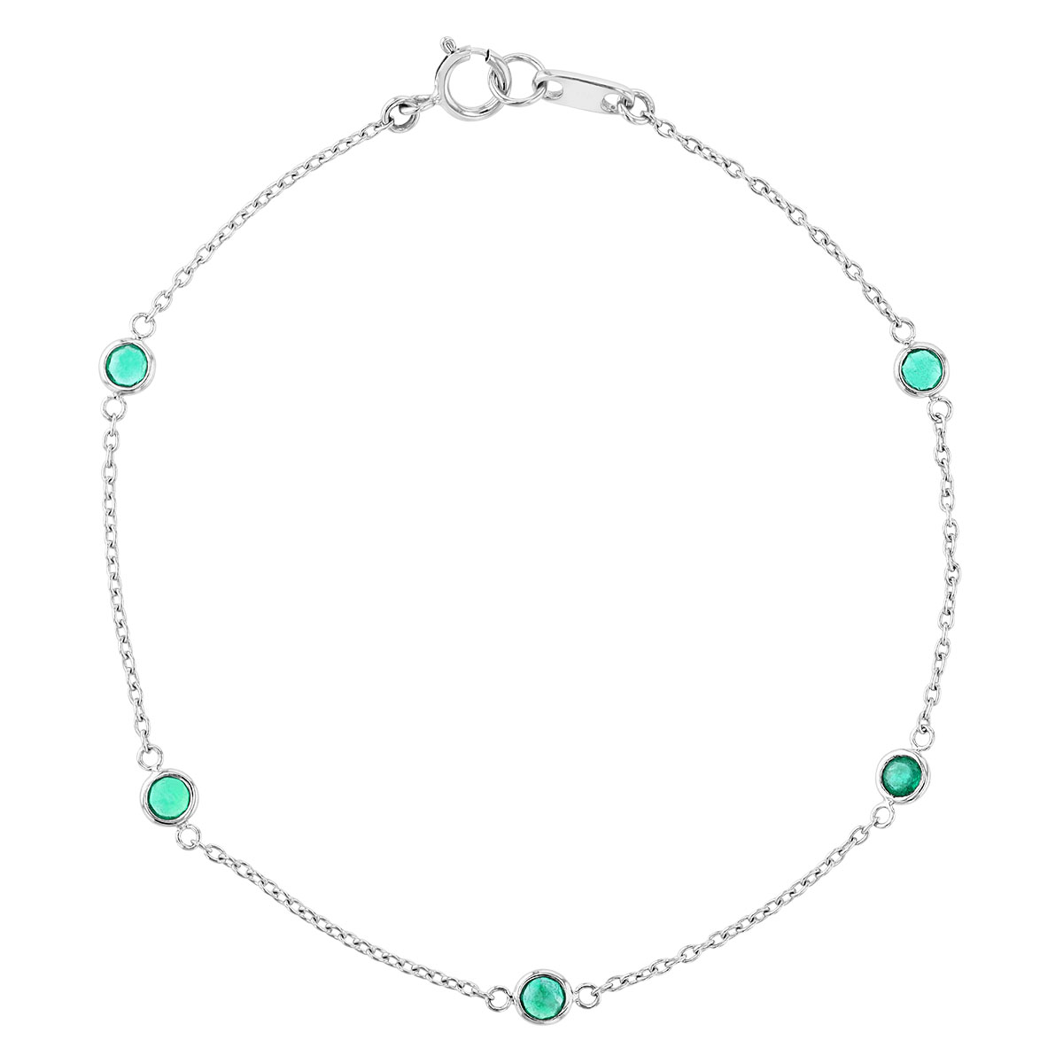 Round Emerald 5 Station Bezel Set Bracelet in White Gold, .47 cttw, 7