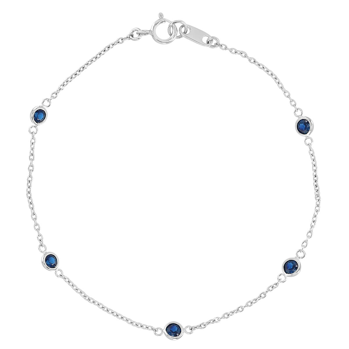 Round Sapphire 5 Station Bezel Set Bracelet in White Gold, .68 cttw, 7