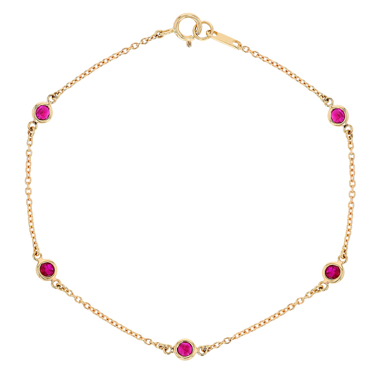Bezel Set Round Ruby Station Bracelet in Yellow Gold, 7