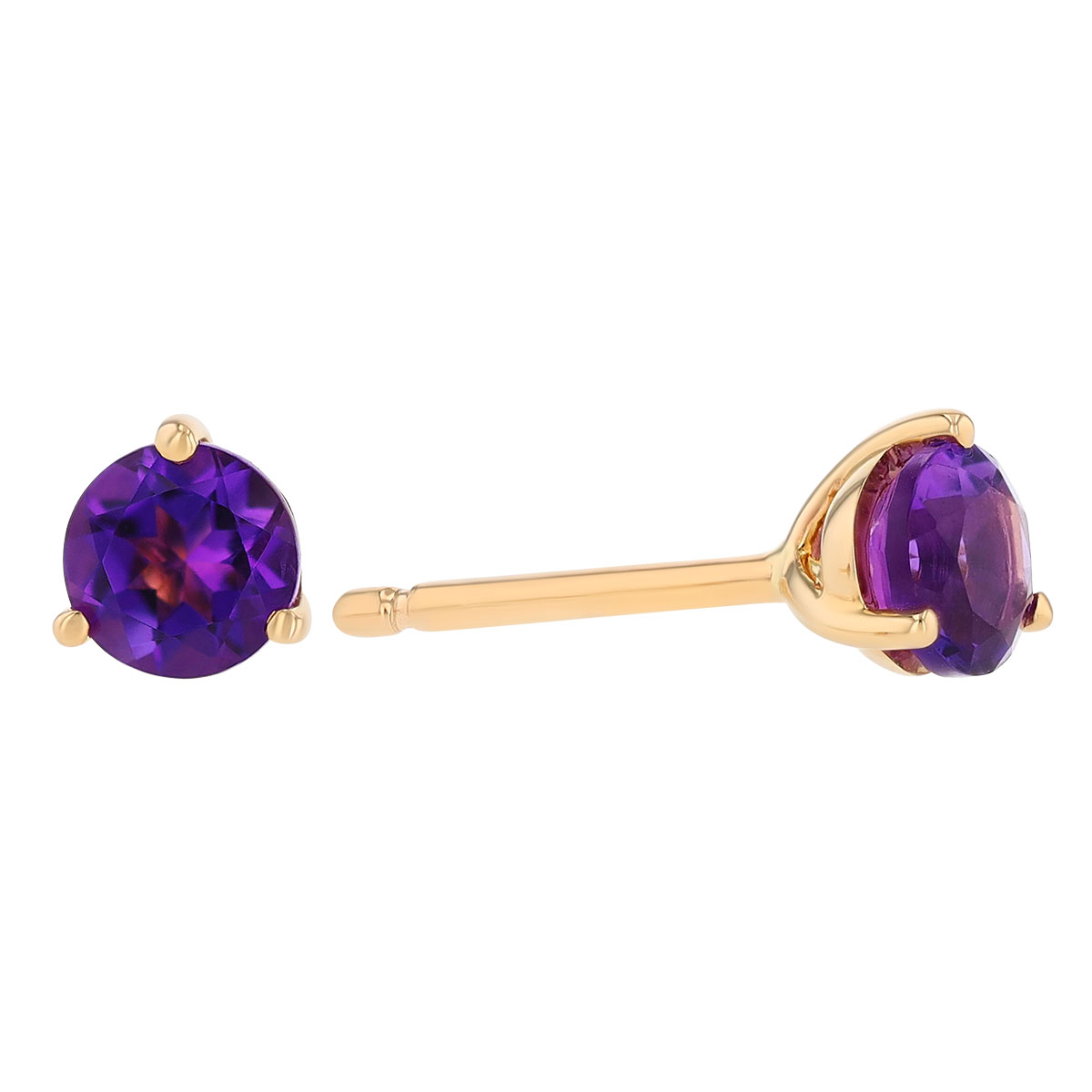 Round Amethyst Stud Earrings in Yellow Gold, 4 mm