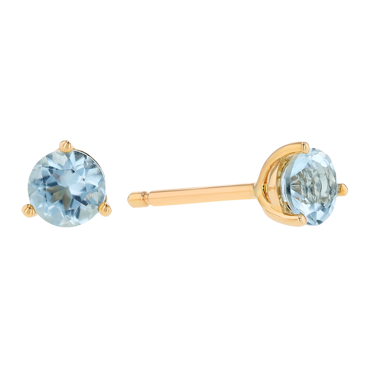 Round Aquamarine Stud Earrings in Yellow Gold, 4 mm