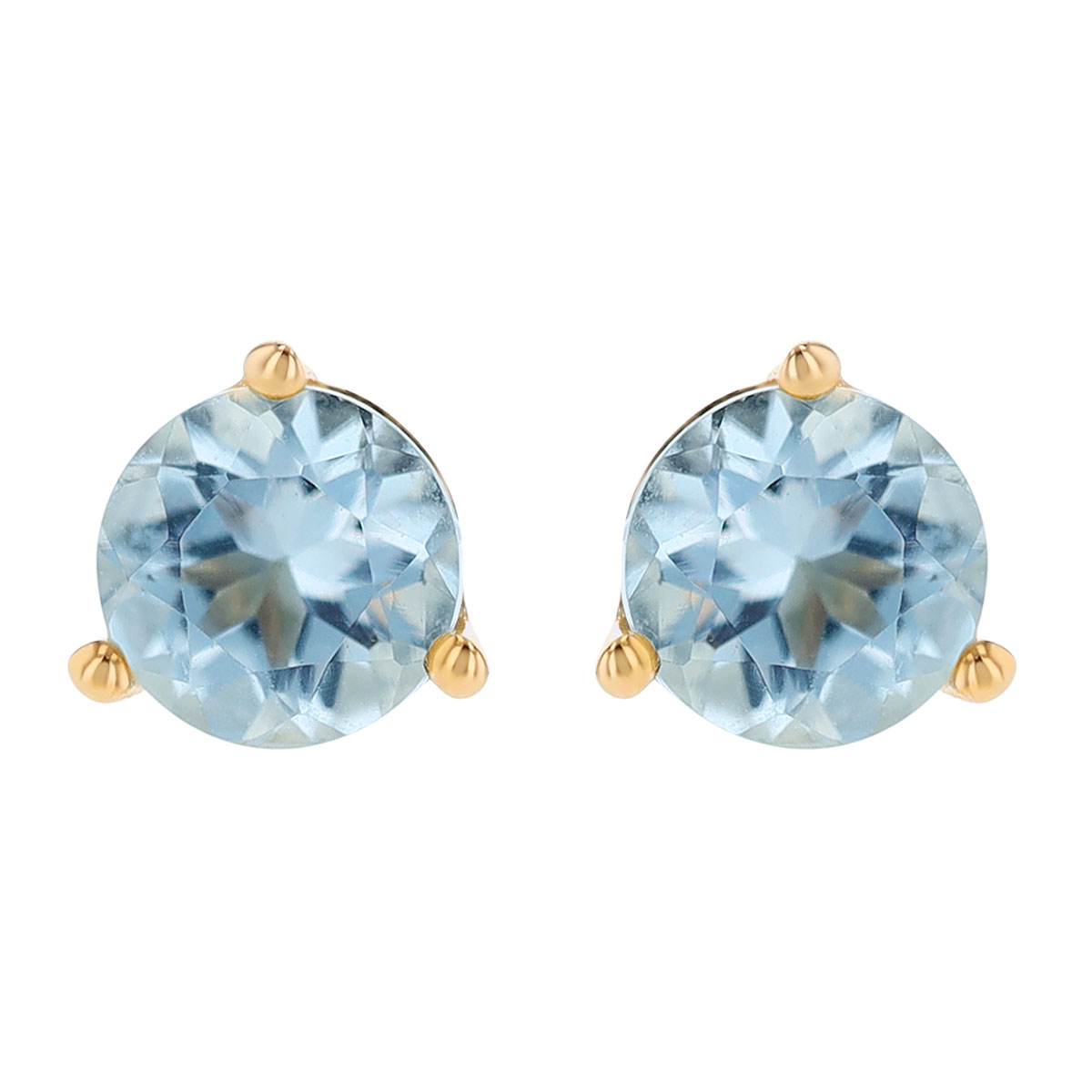 Round Aquamarine Stud Earrings in Yellow Gold, 4 mm