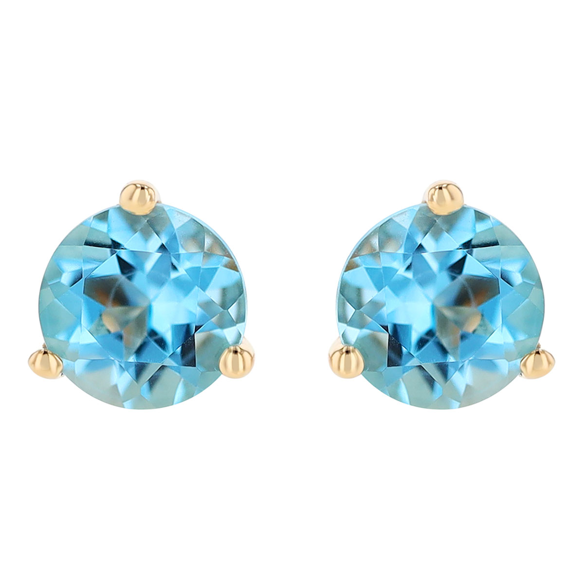 Round Blue Topaz Stud Earrings in Yellow Gold, 4 mm