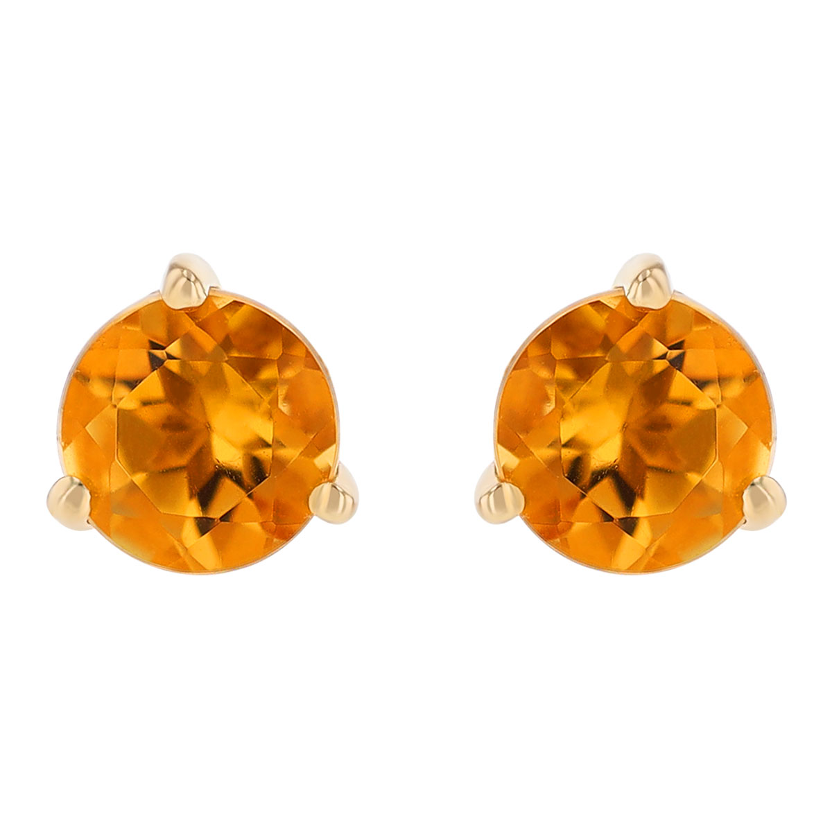 Round Citrine Stud Earrings in Yellow Gold, 4 mm
