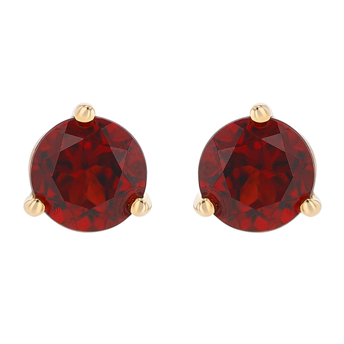 Round Garnet Stud Earrings in Yellow Gold, 4 mm