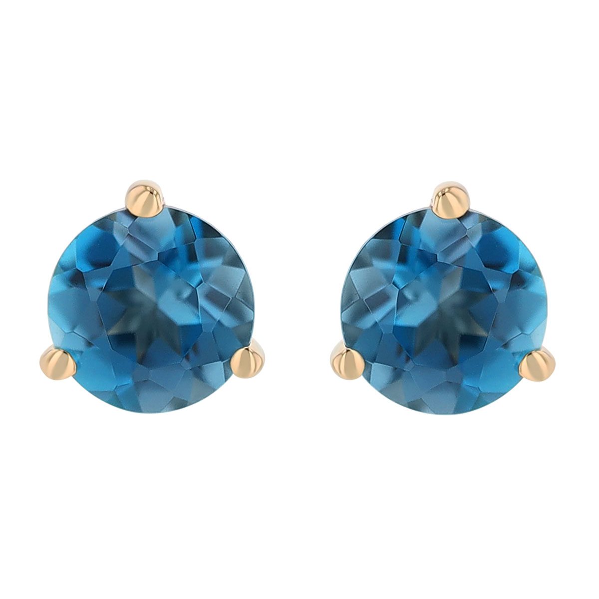 Round London Blue Topaz Stud Earrings in Yellow Gold, 4 mm