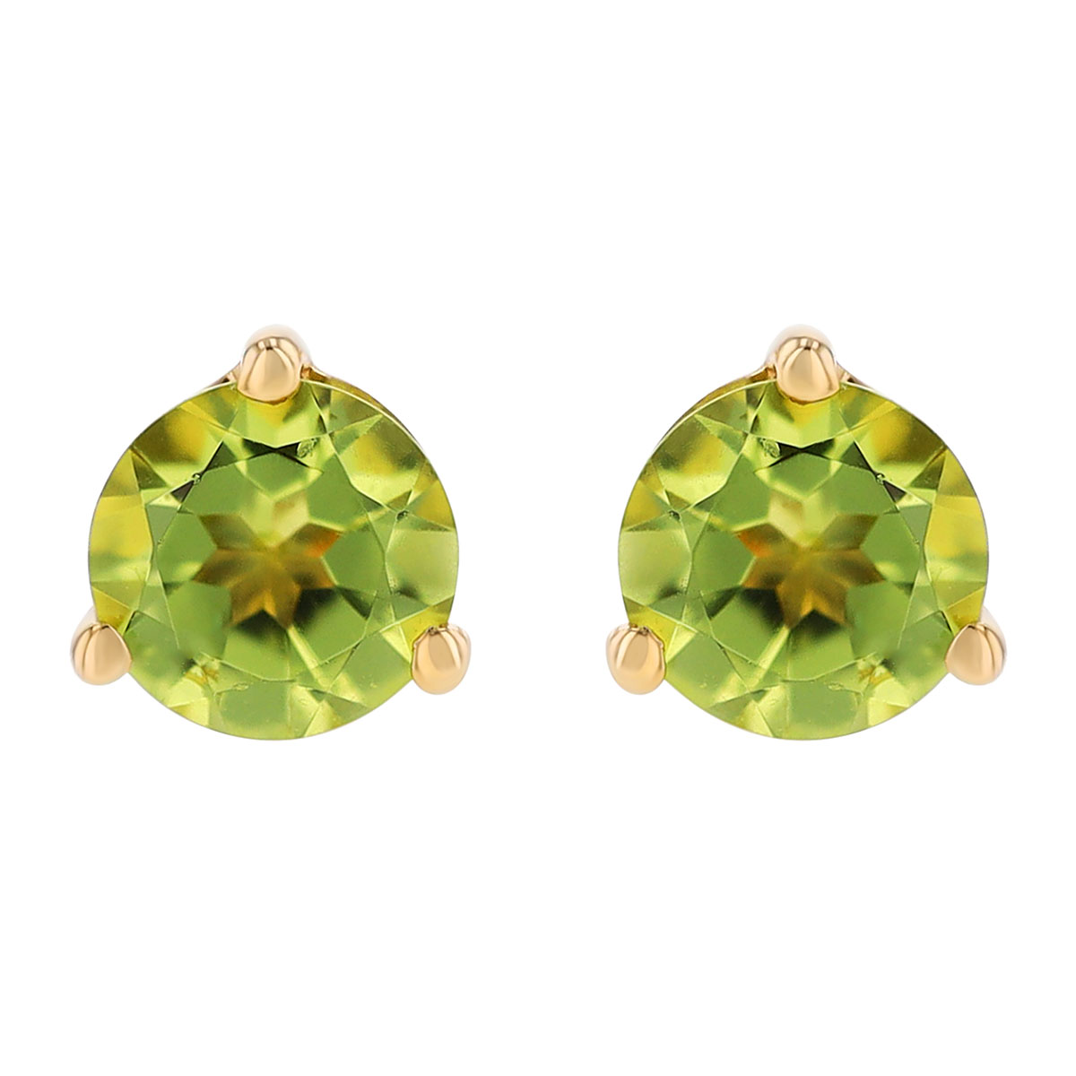 Round Peridot Stud Earrings in Yellow Gold, 4 mm