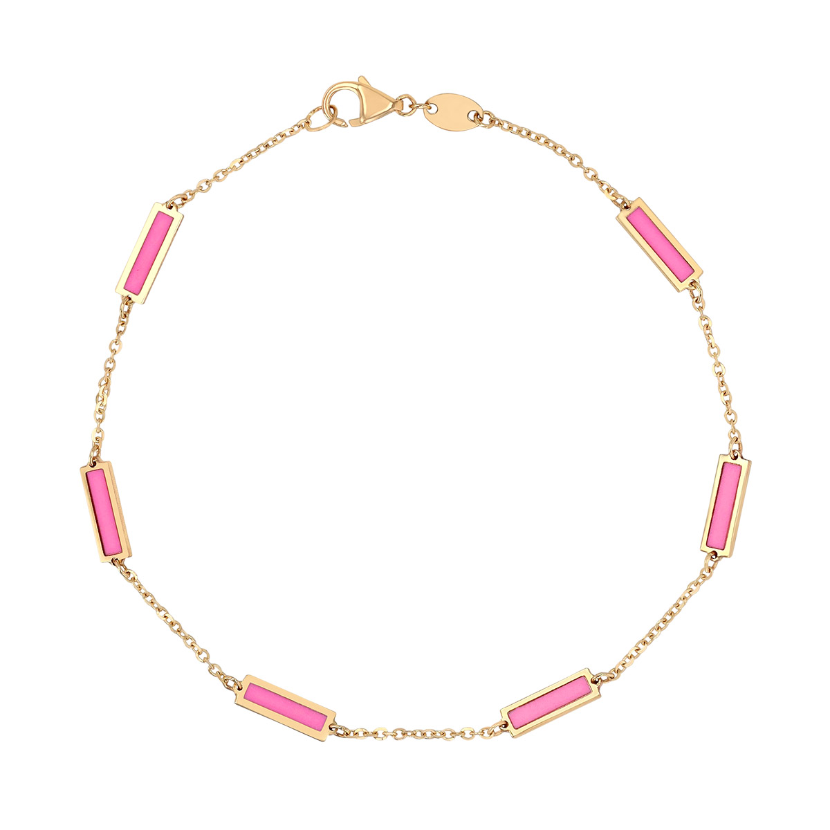 Frederic Sage Pink Enamel Bar Station Bracelet in Yellow Gold, 7