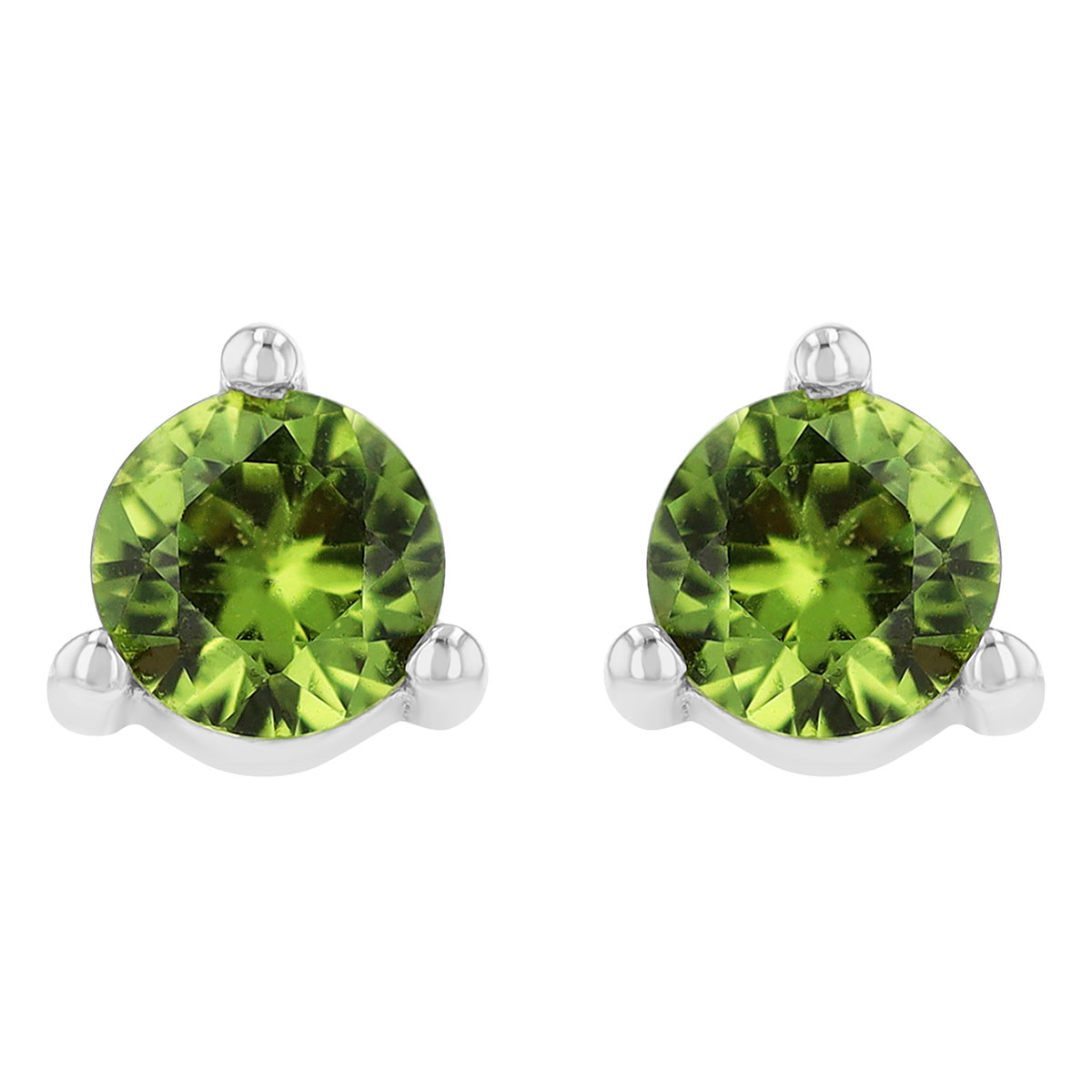 Round Green Sapphire Stud Earrings in White Gold, .54 cttw