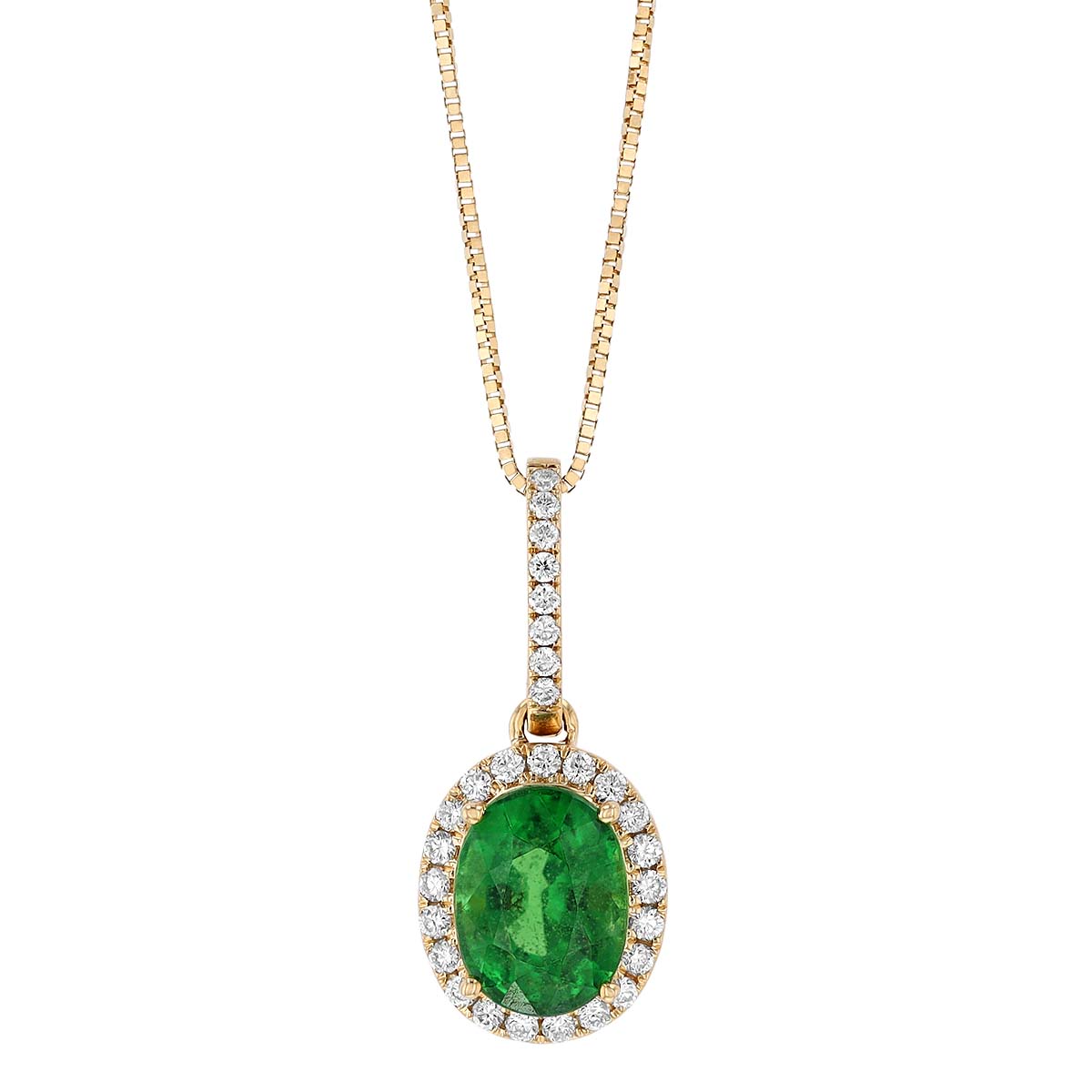 Oval Tsavorite Garnet & Diamond Halo Pendant in Yellow Gold