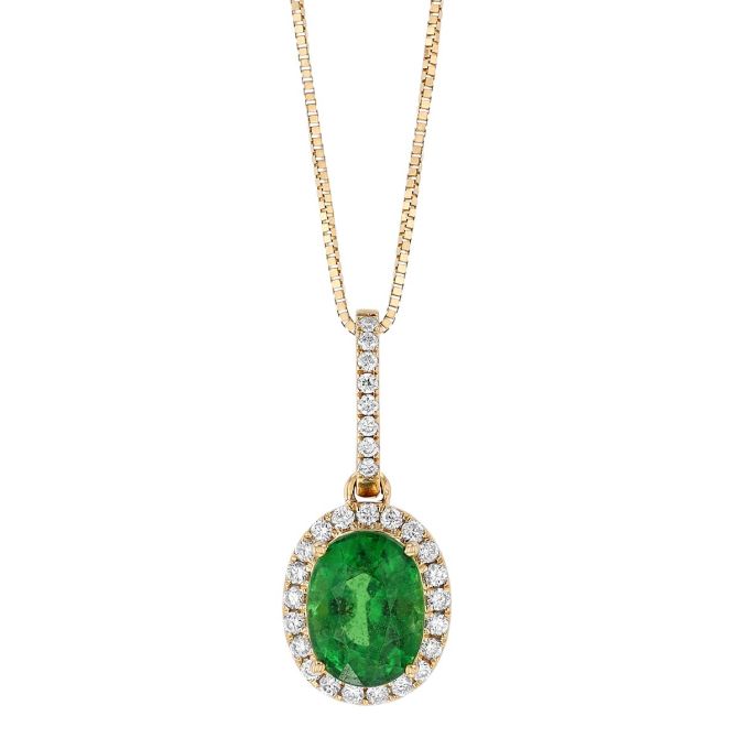 Oval Tsavorite Garnet & Diamond Halo Pendant in Yellow Gold