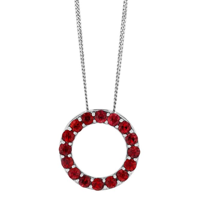 Ruby Open Circle Pendant in White Gold
