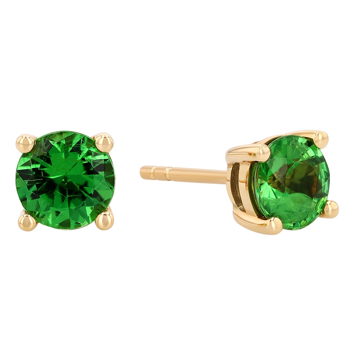 Round Tsavorite Garnet Stud Earrings in Yellow Gold