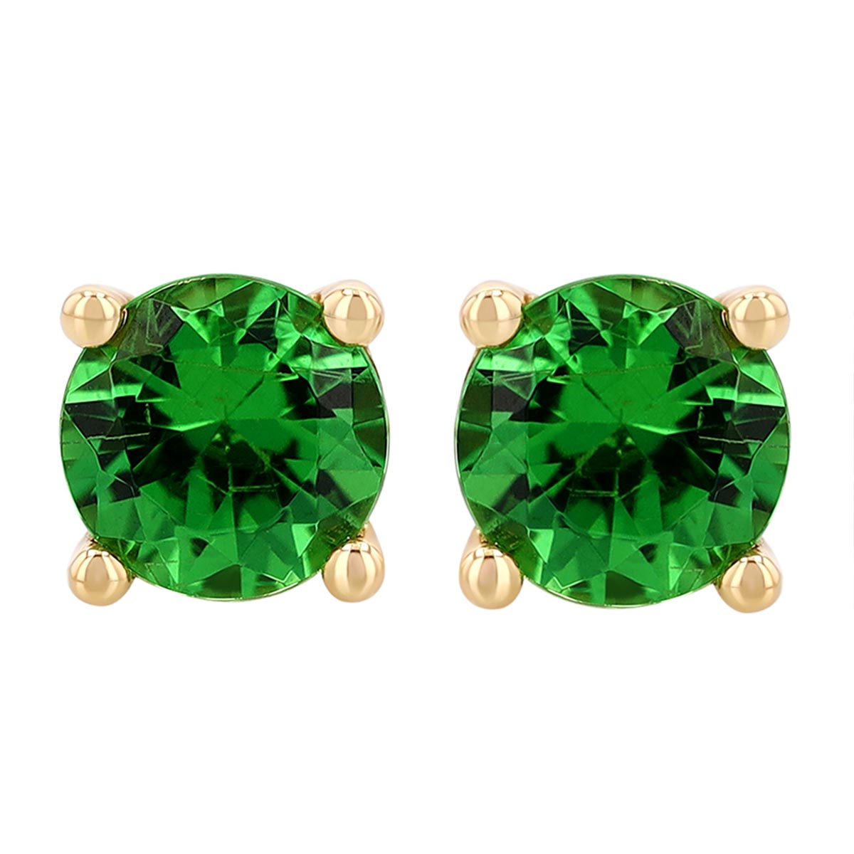 Round Tsavorite Garnet Stud Earrings in Yellow Gold