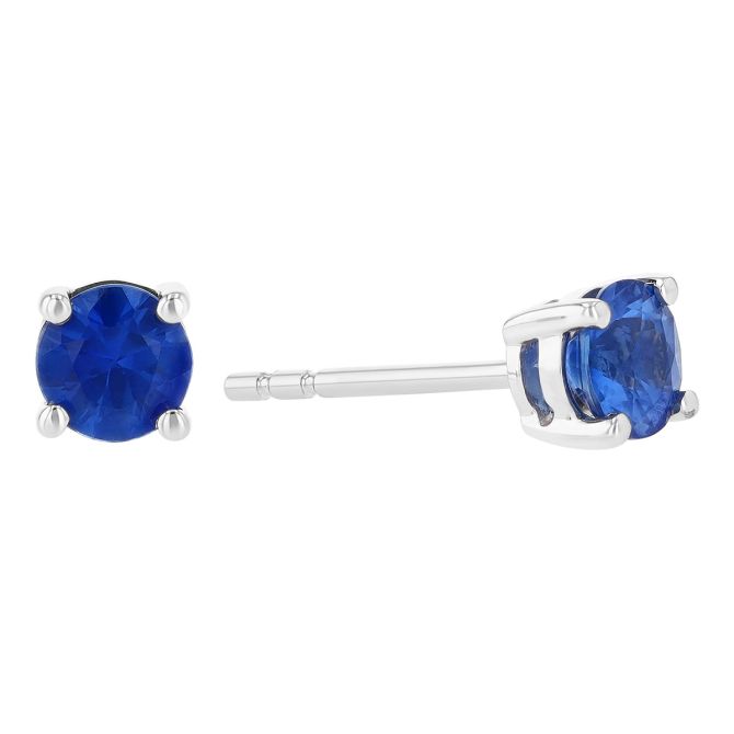 Round Sapphire Stud Earrings in White Gold