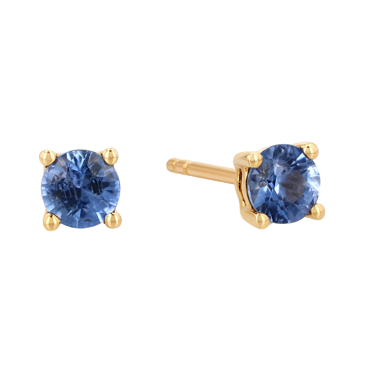 Dainty Round Sapphire Stud Earrings in Yellow Gold