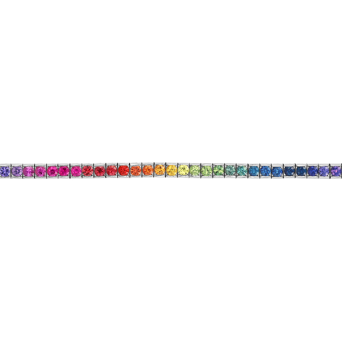 Multicolored Rainbow Sapphire Bar Set Tennis Bracelet in White Gold, 7.75