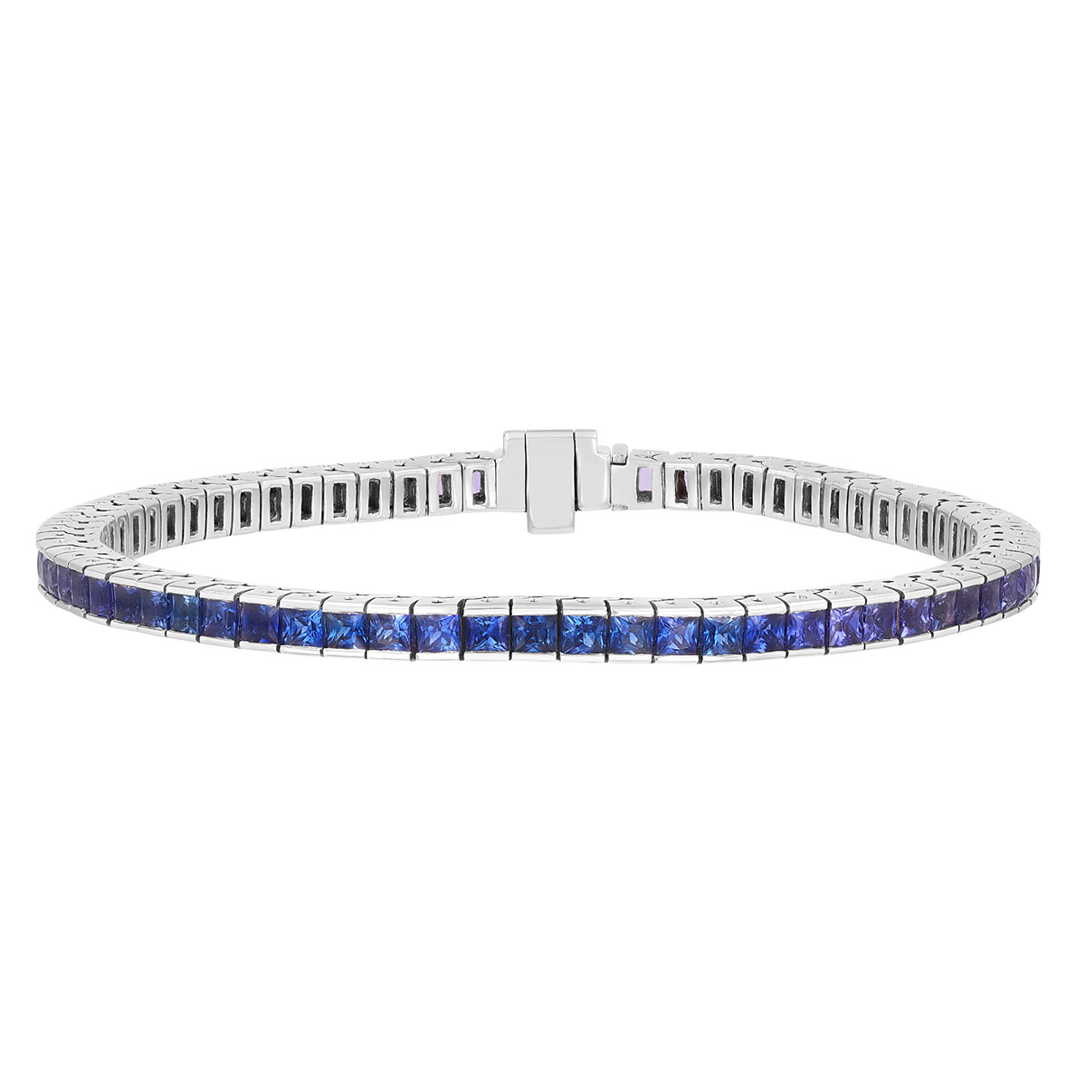 Blue & Purple Sapphire Gradient Bar Set Tennis Bracelet in white Gold, 6.75