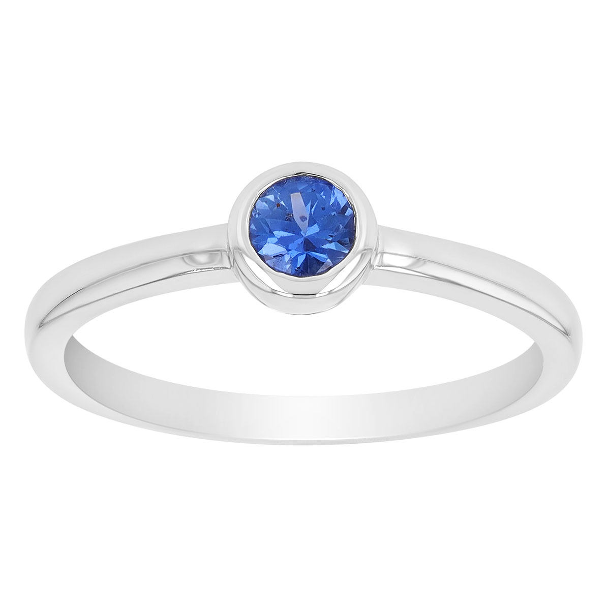 Round Sapphire Bezel Set Ring in White Gold