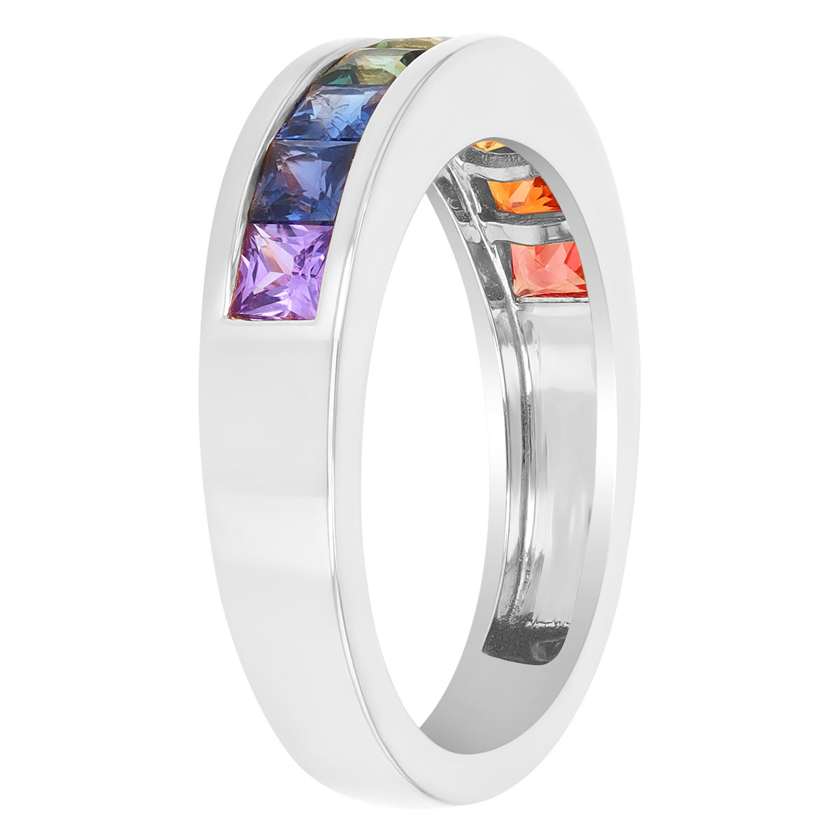 Princess Cut Rainbow Sapphire Channel Set Ring in White Gold