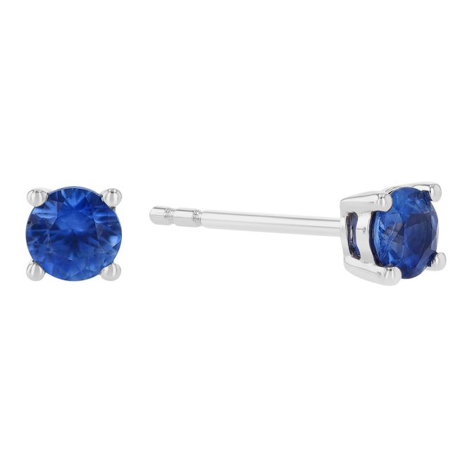 Round Blue Sapphire Stud Earrings in White Gold, .59 cttw