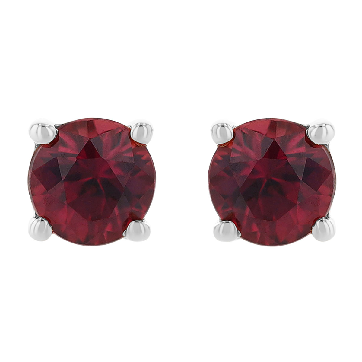 Round Ruby Stud Earrings in White Gold, .53 cttw