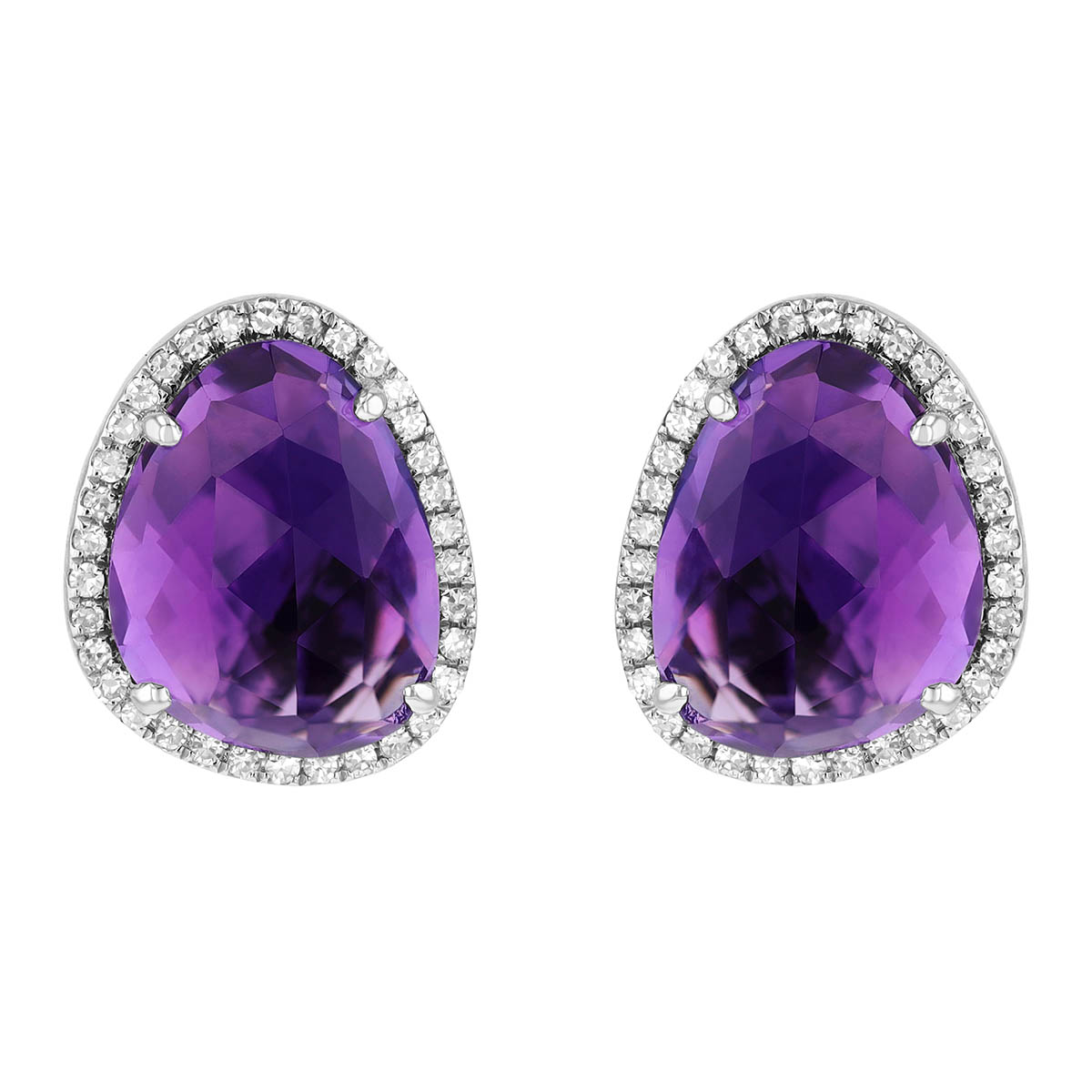 Amethyst & Diamond Halo Stud Earrings in White Gold
