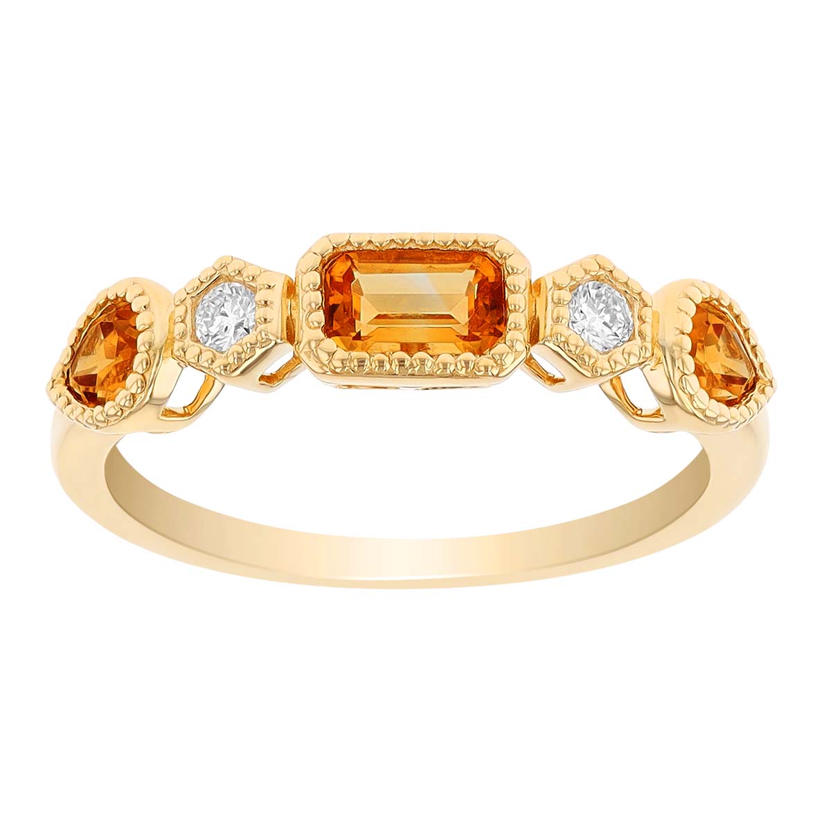 Mixed Shape Citrine & Diamond Bezel Set Ring in Yellow Gold