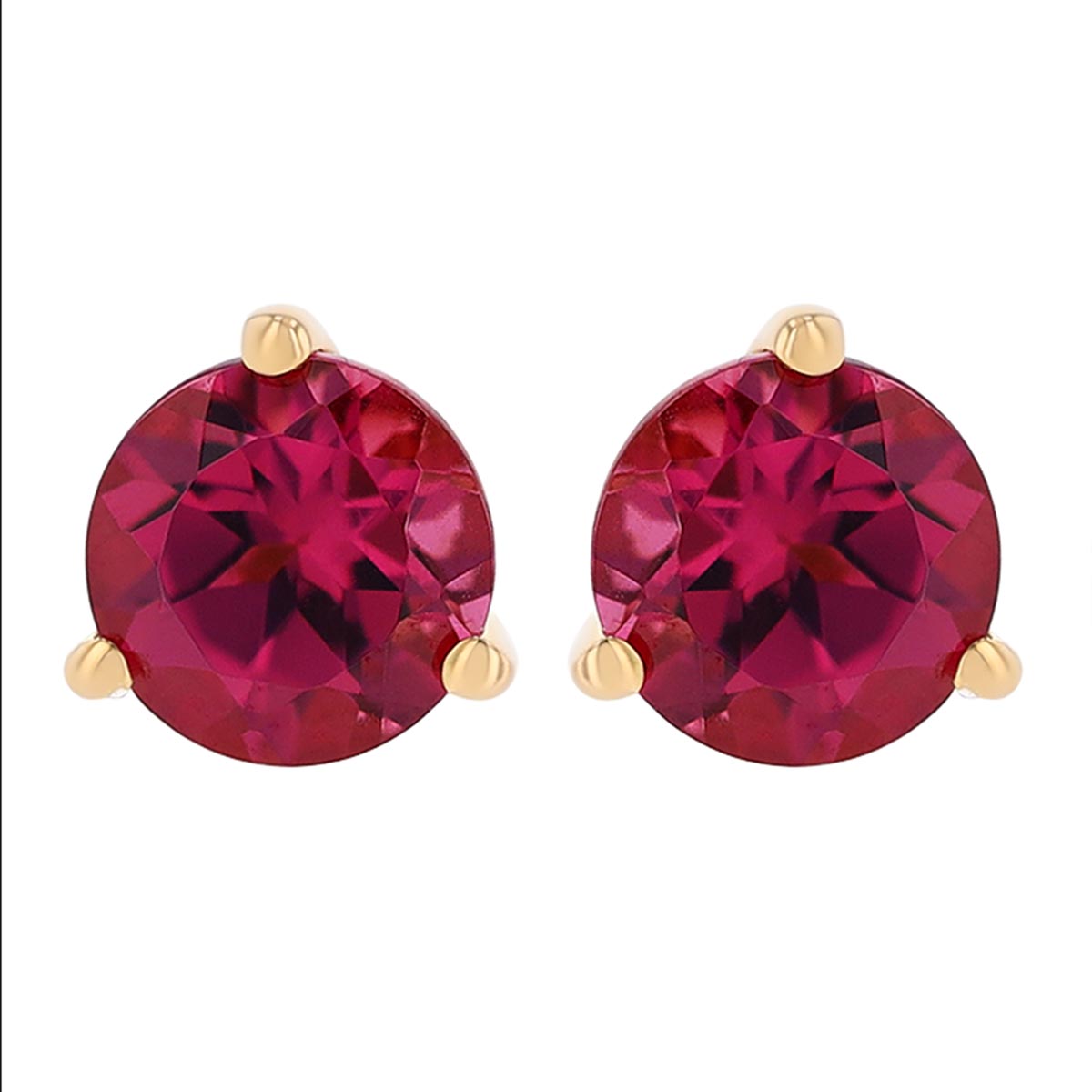 Round Garnet Stud Earrings in Yellow Gold, 4 mm