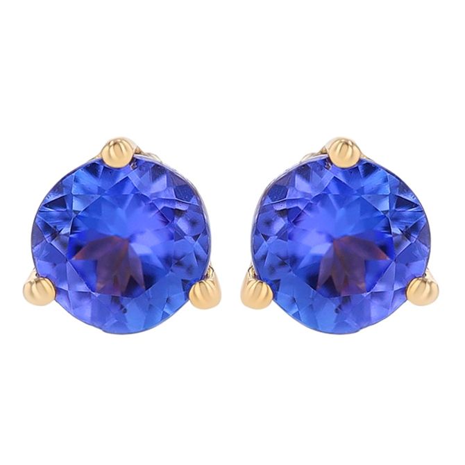 Round Tanzanite Stud Earrings in Yellow Gold, 4 mm